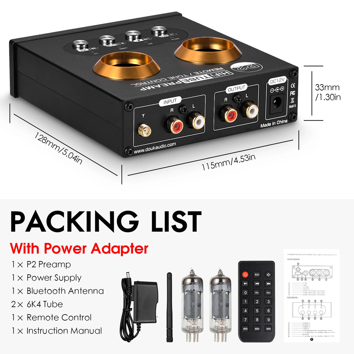 Douk Audio P2 HiFi Vacuum Tube Preamp &amp; Bluetooth Receiver
