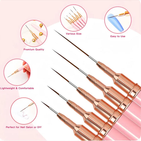 YIKOOLIN 5PCS Nail Art Liner Brushes Set &ndash; Ultra Fine Lines