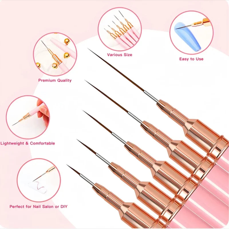 YIKOOLIN 5PCS Nail Art Liner Brushes Set &ndash; Ultra Fine Lines
