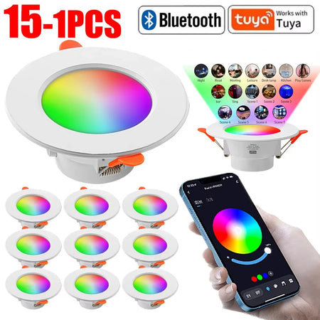 1-10PCS 10W Smart LED Downlight Bluetooth Ceiling Lamp RGB Lamp APP Remote Control Color Changing light for Google Alexa Home
