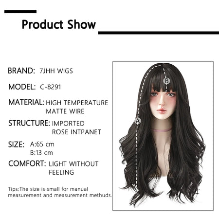7JHH WIGS Brown Ash Long Deep Wave Wig with Bangs