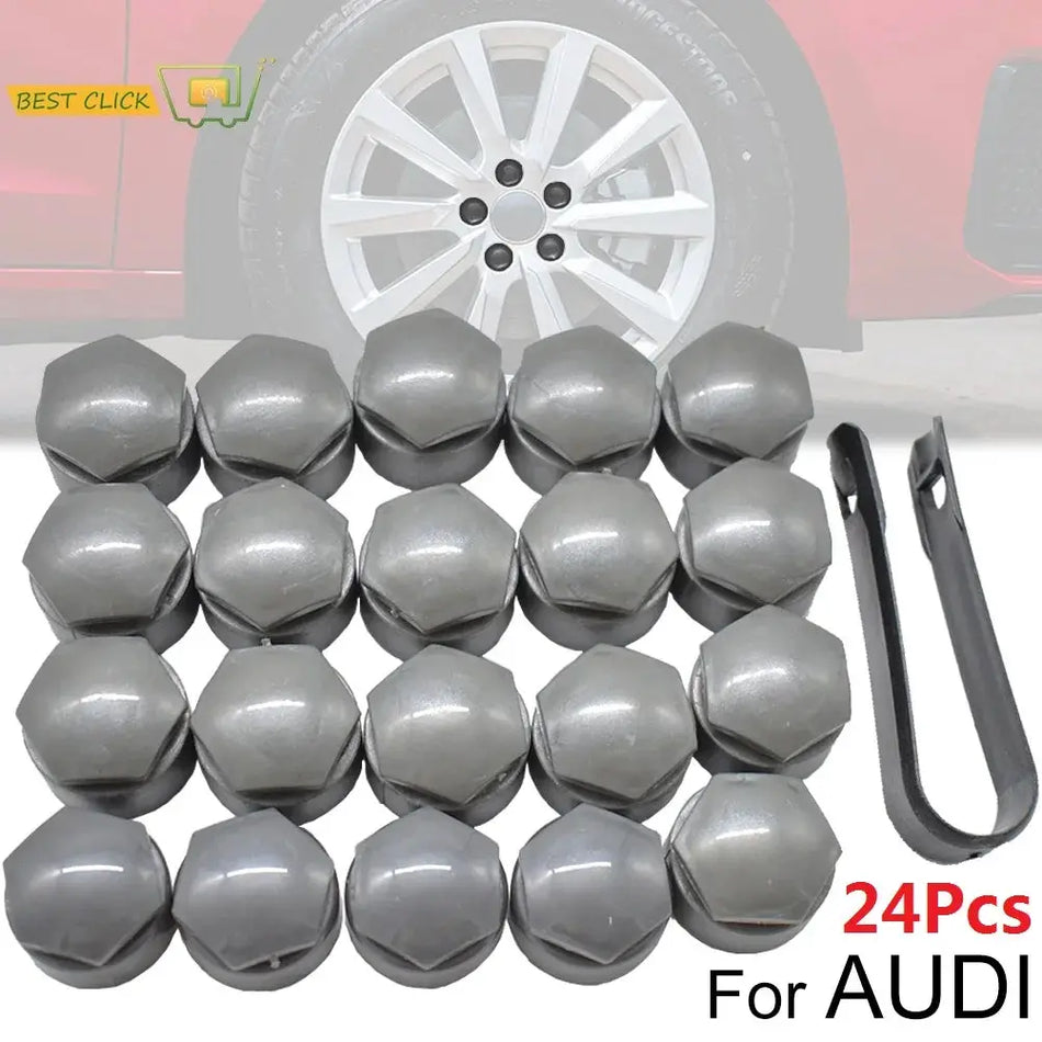 24pcs Wheel Lug Nut Cover Caps 25mm Water Proof W/ Dismantle Tool Grey For Audi A1 A2 A3 A4 A5 A6 A7 A8 Wheel Bolt Screw Cover by InterCyprus Trading Ltd
