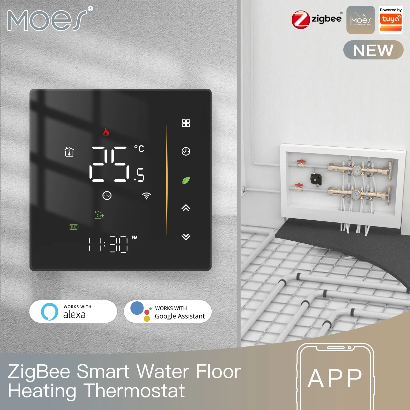 MOES Zigbee Thermostat 5A16A &ndash; Programmable Floor Heating water heating black