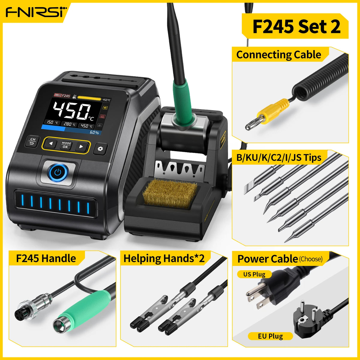 FNIRSI DWS-200 &ndash; 200W Soldering Station with C210/C245 DWS-200 F245-6 Tips / US (110V-240V)