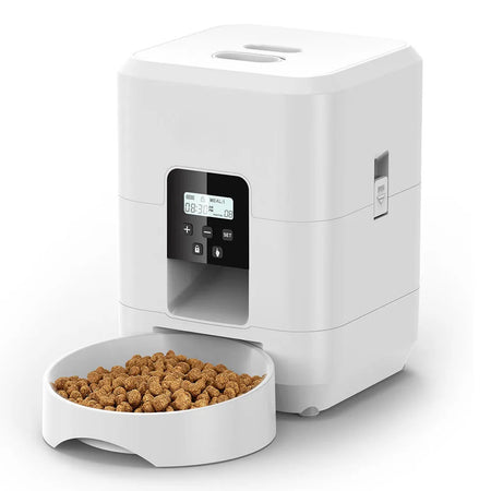 Smart Pet Feeder Automatic Dispenser for Cats and Dogs with Timed Feeding White Button Feeder