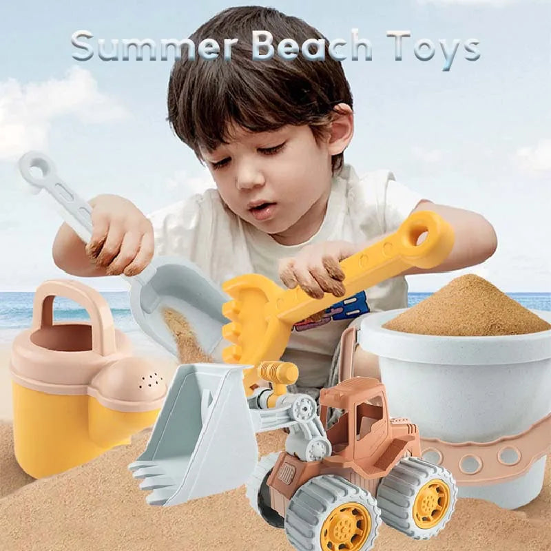 Children's Beach Sand Toys Set - Ice Cream, Cake Models &amp; Bulldozer Beach Bucket for Summer Seaside Play