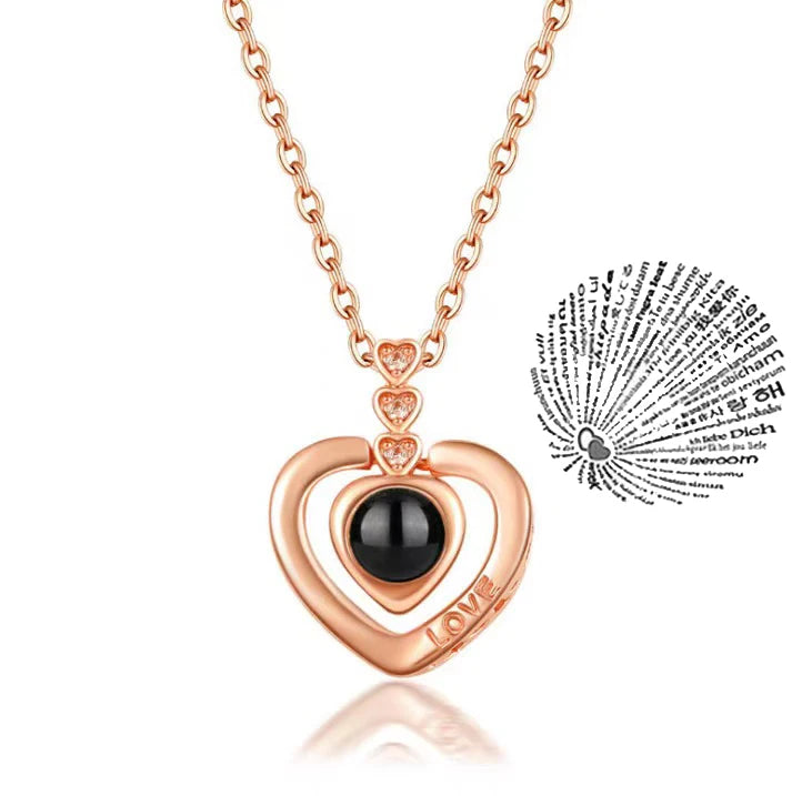 100 Languages of Love Heart Pendant Necklace for Couples Rose Gold-04 / 45cm