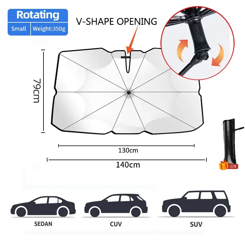 360&deg; Rotating Car Sunshade Umbrella for Summer Heat Protection Rotating Opening M