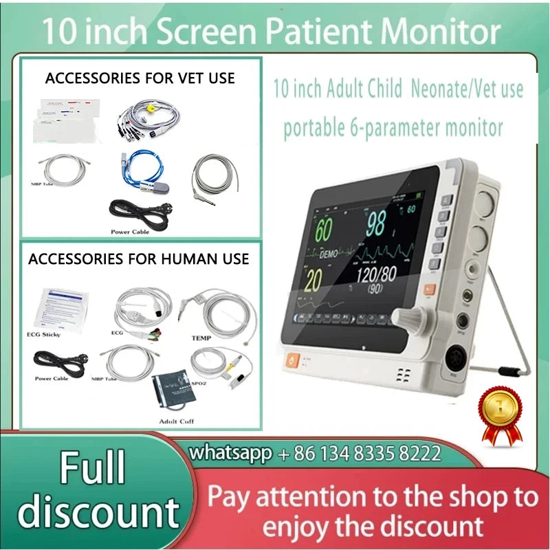 10 Calowy Przenośny Monitor 6 Parametrów EKG NIBP SpO2 Weterynaryjny Ludzki