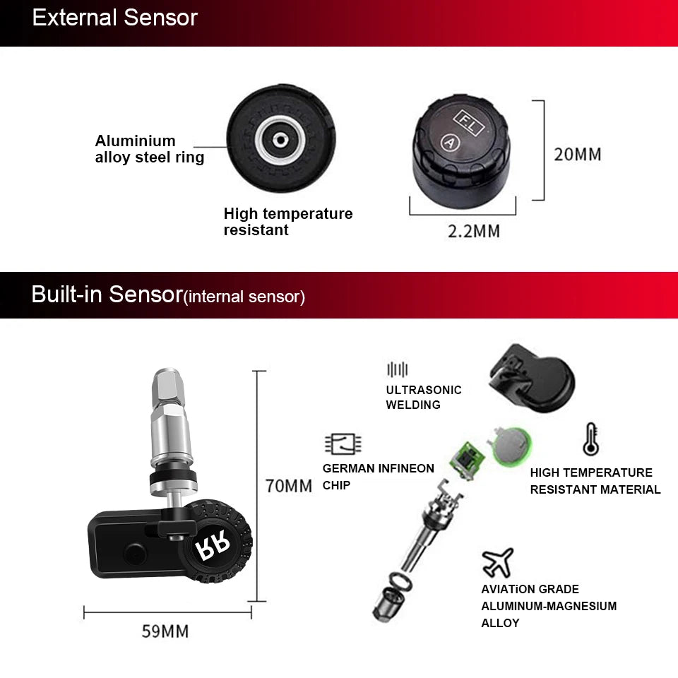 ACCEO Car TPMS - Solar Digital LCD Display Safety Alarm