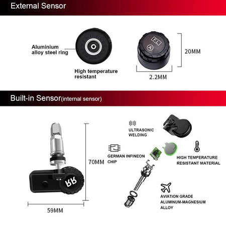 ACCEO Car TPMS - Solar Digital LCD Display Safety Alarm
