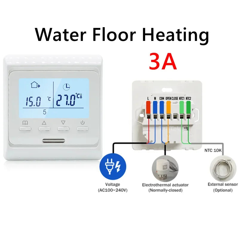 WiFi Floor Heating Thermostat 220V 16A &ndash; App Remote Control Water-No WiFi / AC100-240V