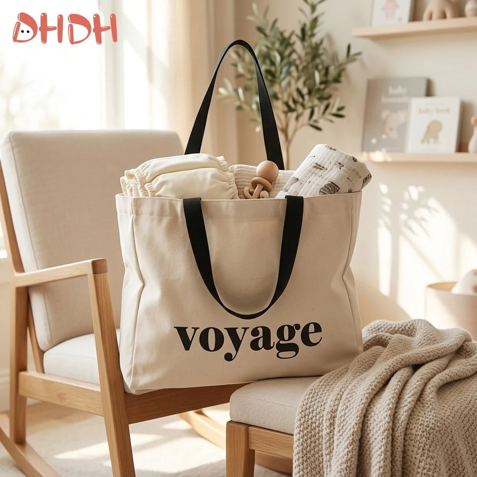 Canvas Diaper Bag Tote, Large Capacity, Portable Travel Tote