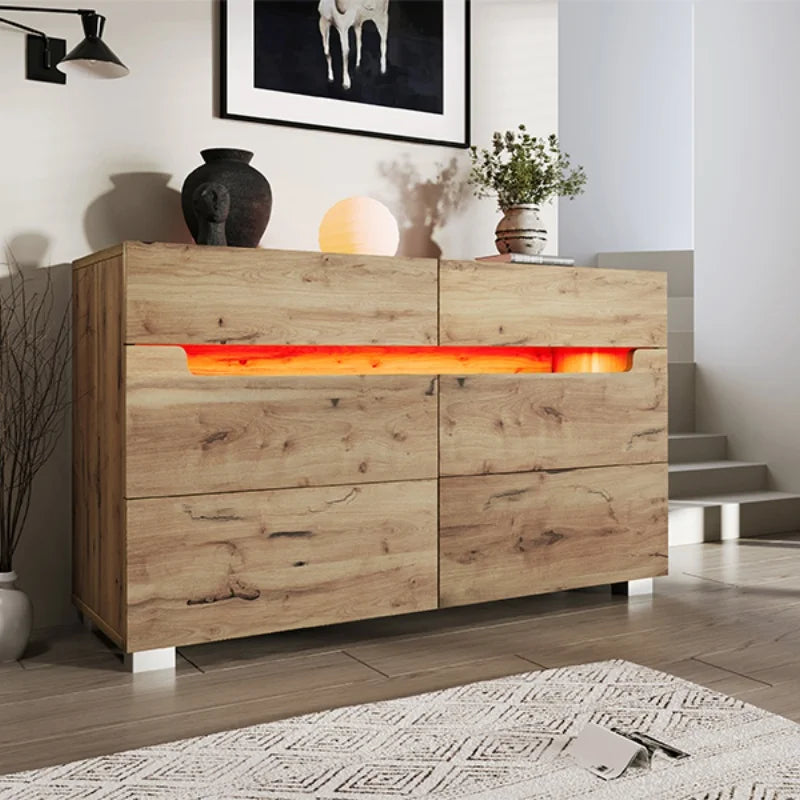 Træskab med 6 skuffer LED-belysning appkontrol