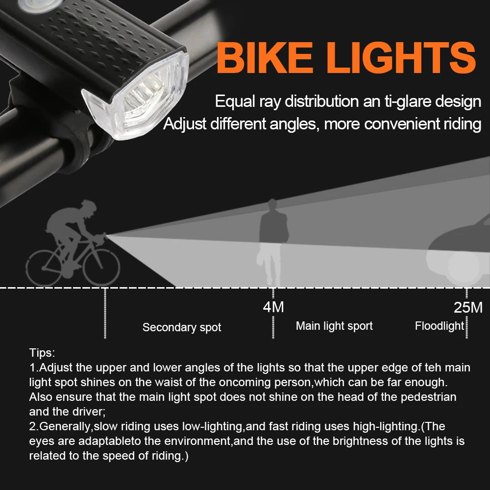 USB Rechargeable Bike Light Set with Front and Taillight