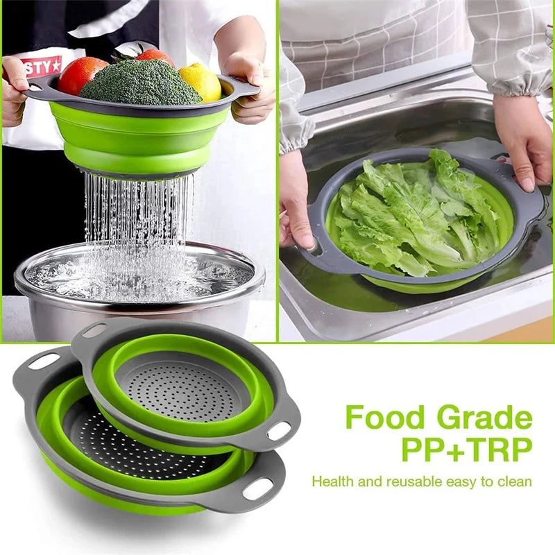 2PCS Silicone Folding Colander Kitchen Strainer - Foldable &amp; Eco-Friendly