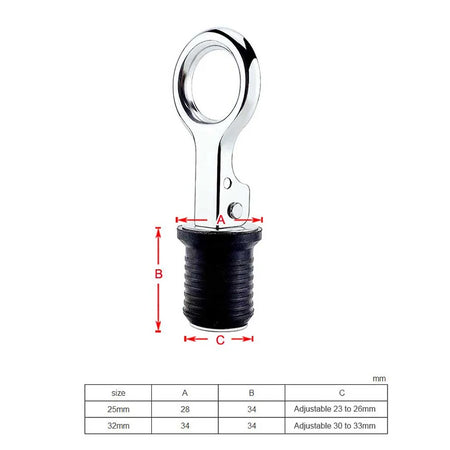 Adjustable 25MM Marine Drain Plug &ndash; Stainless Steel &amp; Rubber one size