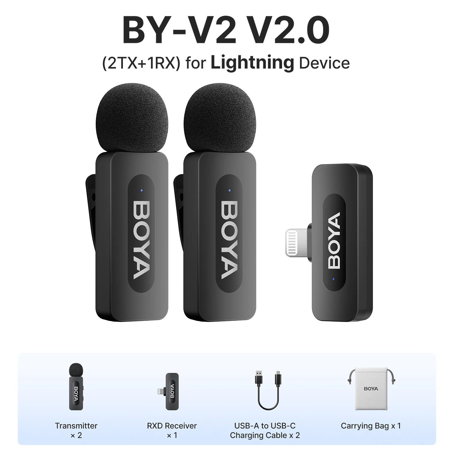 BOYA BY-V3 Wireless Lavalier Microphone with Noise-Cancelling for Superior Audio Recording BY-V2 2.0--Lightning