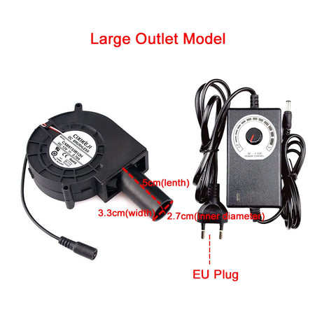 110V 220V Portable Air Blower for Barbecue &amp; Wood Stove - Silent &amp; Adjustable Large outlet-EU plug