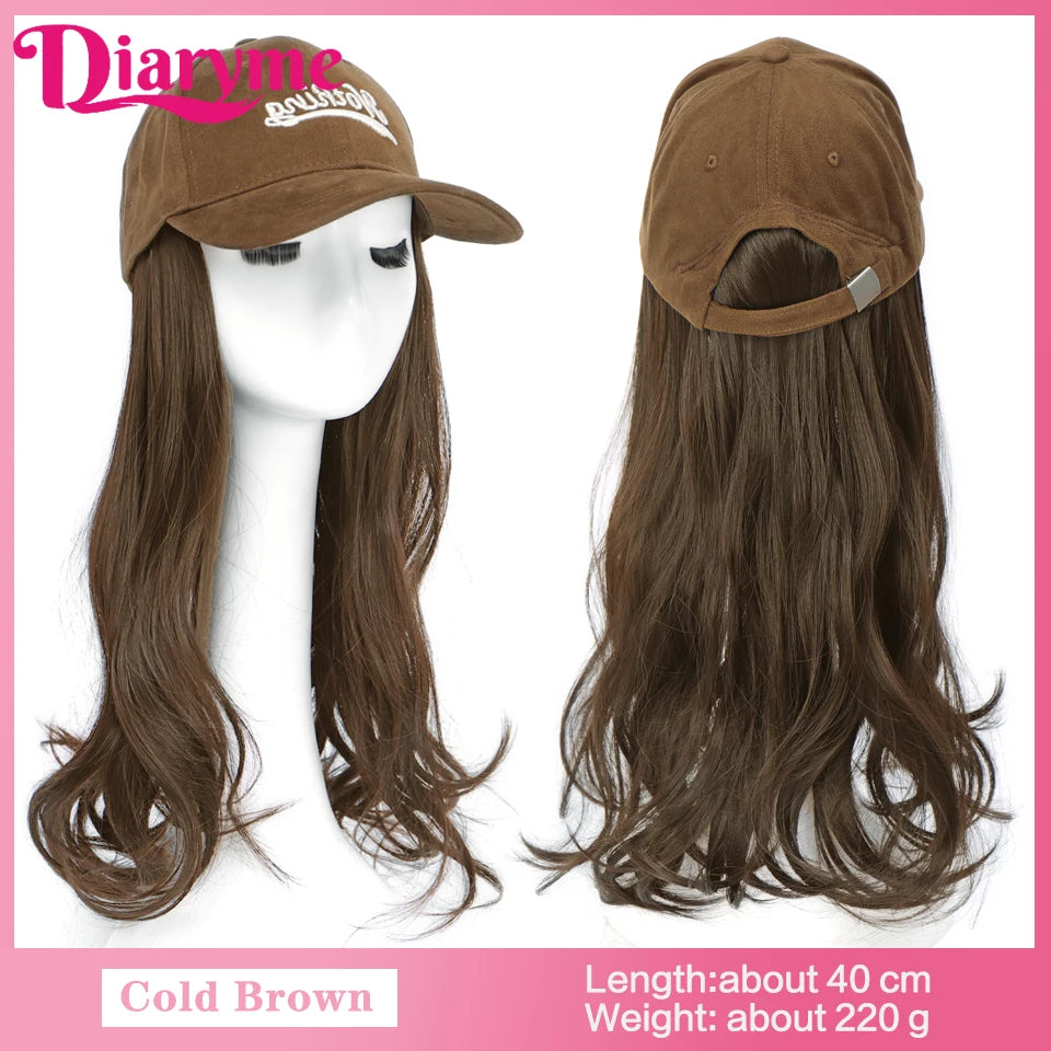 DIARYME Short Water Wavy Cap Wig with Brown and Blonde Highlights Brown