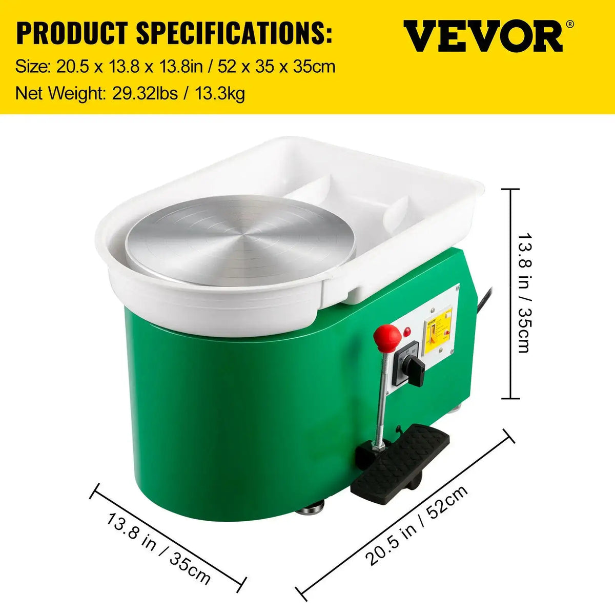 Electric Pottery Wheel Machine &ndash; Compact 28cm 350W With Handle - Green / United States