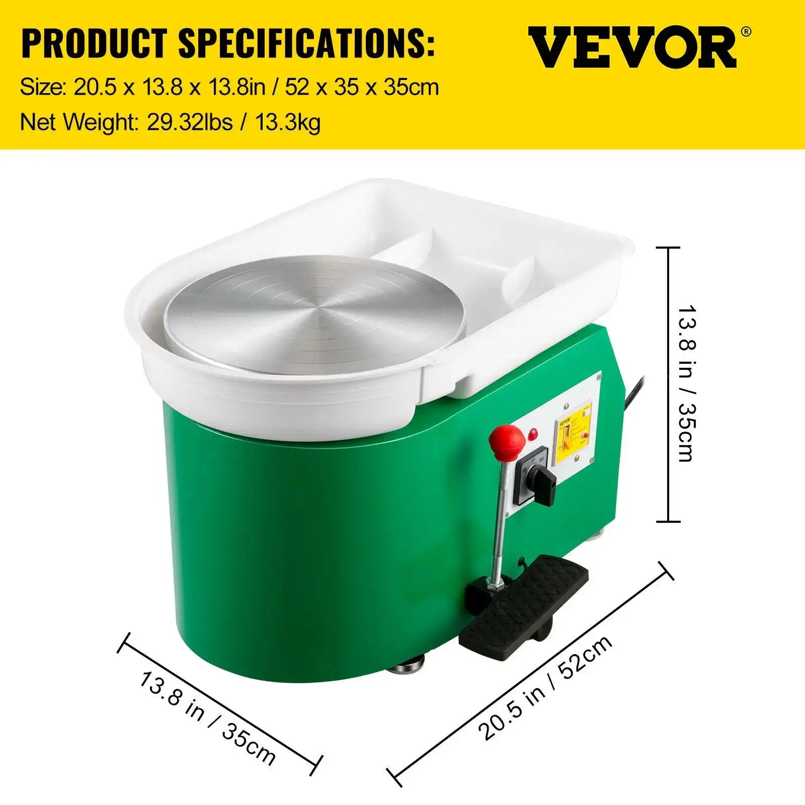 Electric Pottery Wheel Machine &ndash; Compact 28cm 350W With Handle - Green / United States