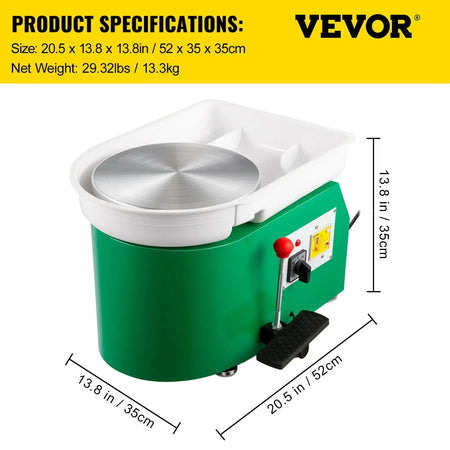 Electric Pottery Wheel Machine &ndash; Compact 28cm 350W With Handle - Green / United States
