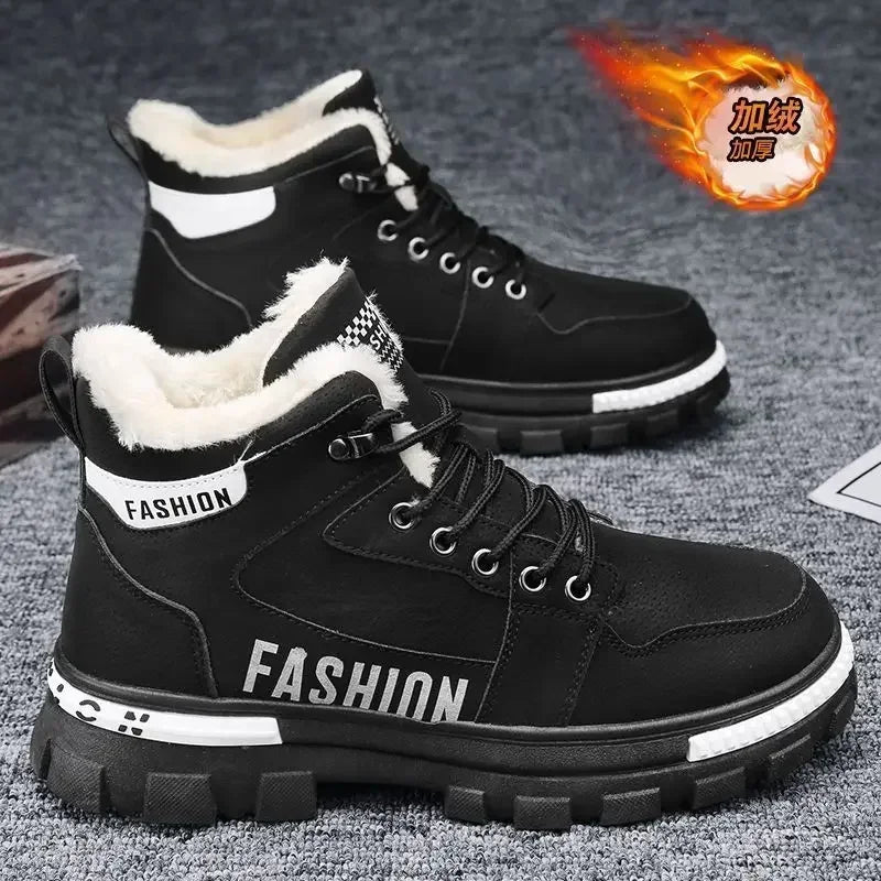 Men Snow Boots  Winter Anti Slip Plush Indoor Warm Cold Proof Snow Boots High Top Platform Lace Up Outdoor Sport Work Boots Cotton black / 39