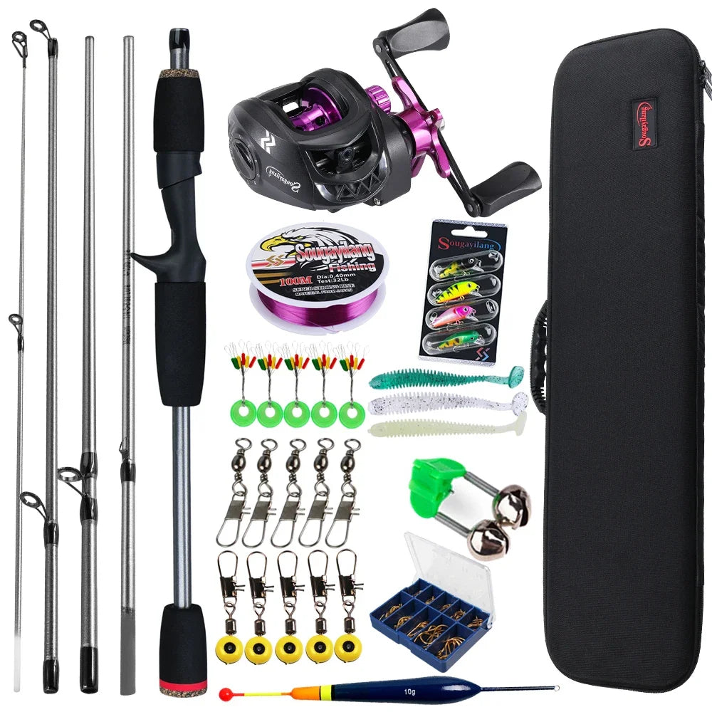 Sougayilang Baitcasting Fishing Rod &amp; Reel Combo - 5 Section Rod &amp; 7.2:1 Gear Ratio for Bass Carp Fishing Purple A / 170M-Left Hand