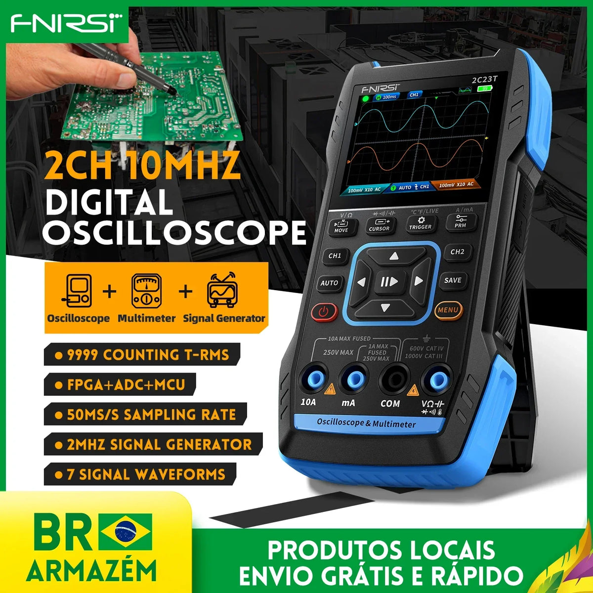 FNIRSI 2C23T 2C53T &ndash; 3 in 1 Dual Channel Handheld Digital Oscilloscope Multimeter Signal Generator