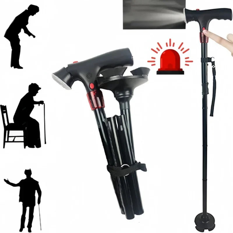 Adjustable Folding Walking Cane &ndash; Lightweight Collapsible Design with LED Light