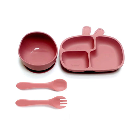 CZSAE 4pcs Baby Plate Set &ndash; Drop-Proof and Scald-Proof Design Wine red