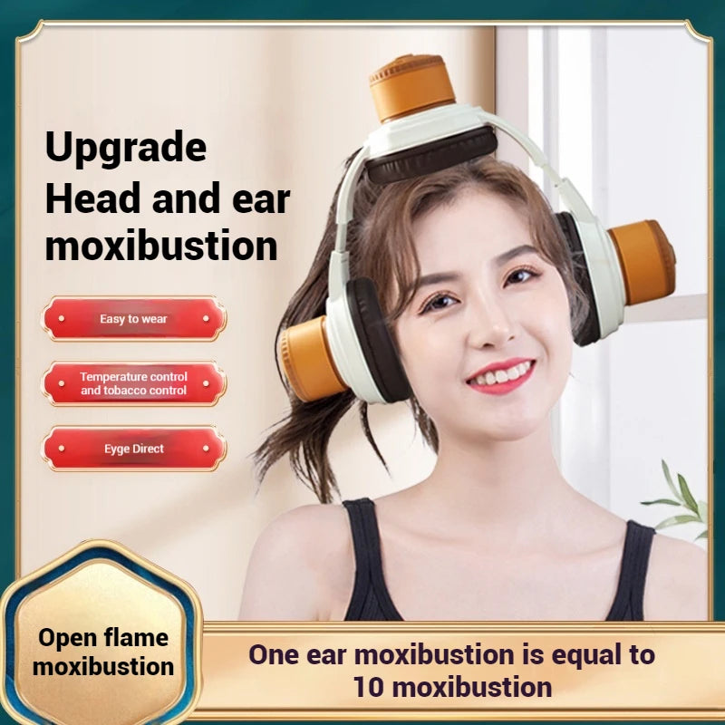 Headset-Style Cranial Moxibustion Device with Ear Therapy Jar för Home Use