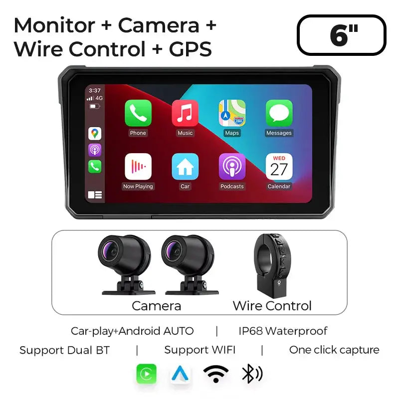 GreenYi 6'' Motorcycle DVR 2K HD Wireless Apple Carplay GPS Track Navigation Android Auto IP68 Waterproof Camera Portable Device by InterCyprus Trading Ltd