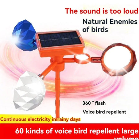 Solar-Powered 360&deg; Rotating Bird Repeller for Gardens and Orchards