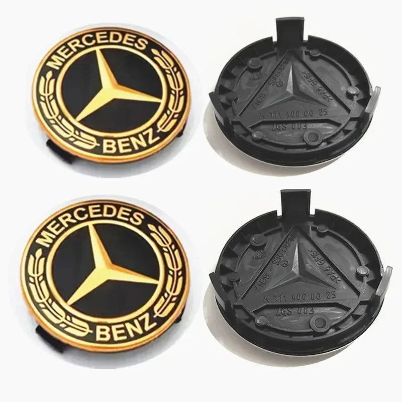 4PCS 75MM Car Hub Center Cover &ndash; Premium Mercedes Benz Emblem Design Golden Wheat Ear