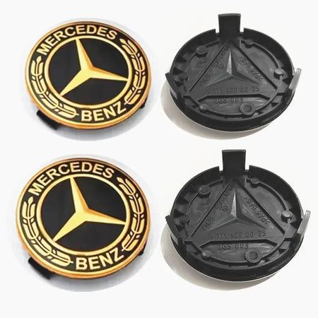 4PCS 75MM Car Hub Center Cover &ndash; Premium Mercedes Benz Emblem Design Golden Wheat Ear