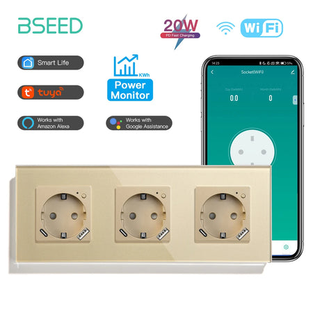 BSEED Smart Wifi Wall Socket 228mm Gold / EU