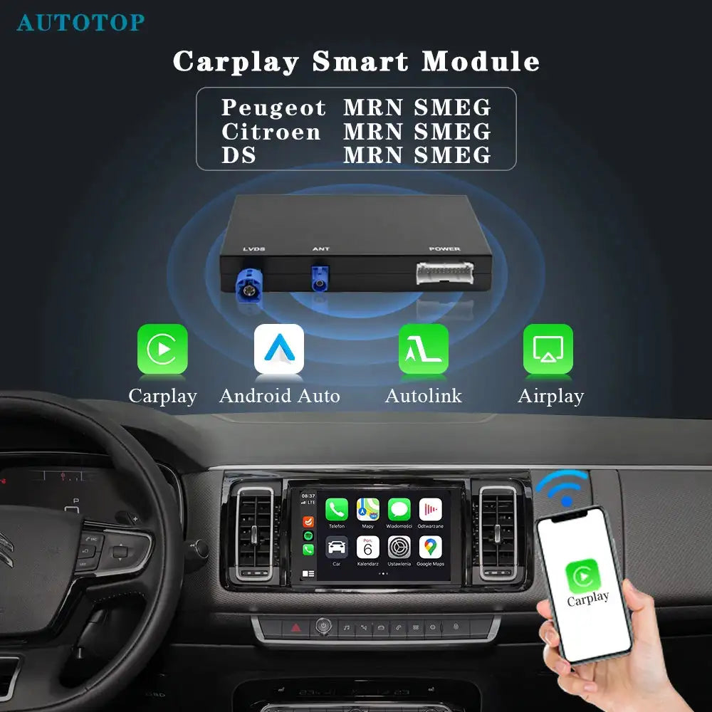 Autotop Wireless CarPlay Android Auto Converter For Peugeot