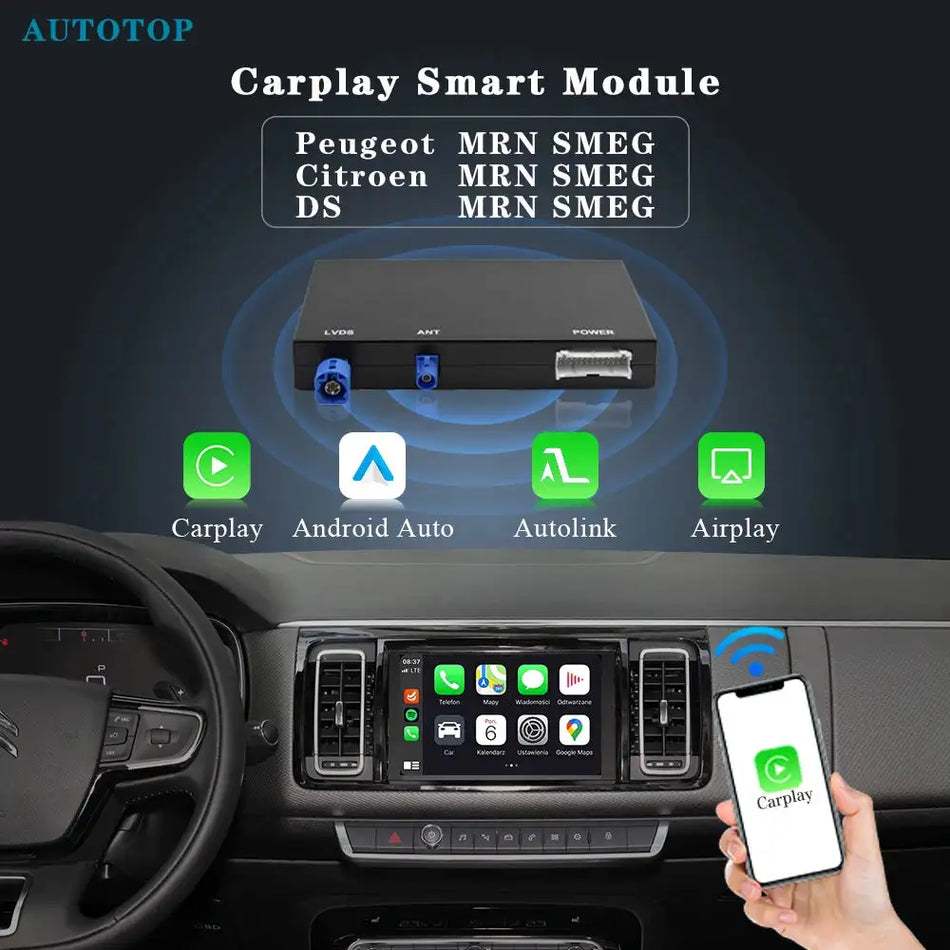 Autotop Wireless CarPlay Android Auto Converter For Peugeot