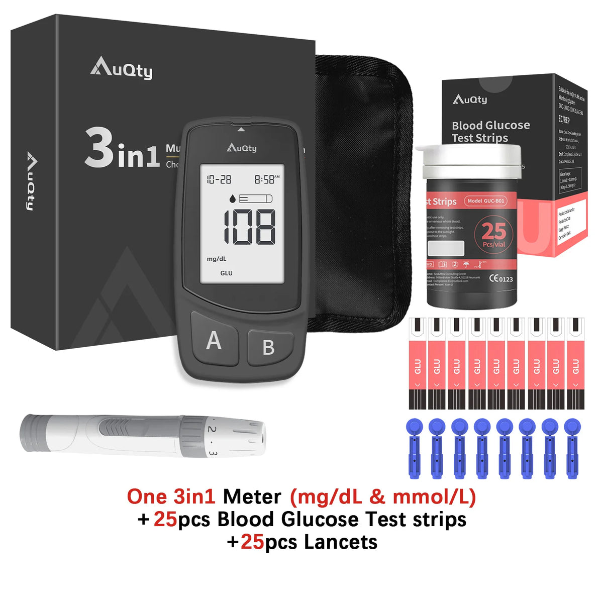 GUC 3in1 Multifunction Glucometer Kit &ndash; Comprehensive Health Monitoring Meter And Glu Strip