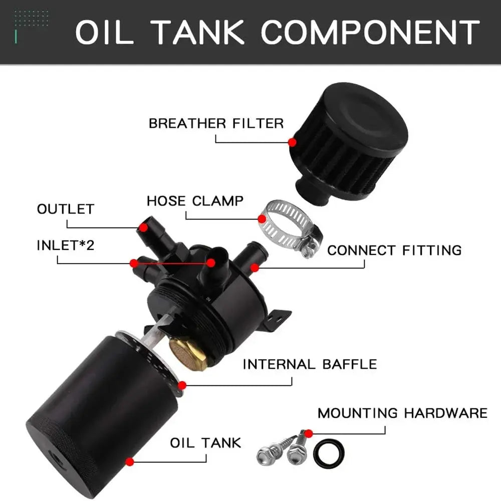 Universal Car Racing Baffled Aluminum 2-Port/3-Port Oil Catch Can Tank Reservoir Separator by InterCyprus Trading Ltd