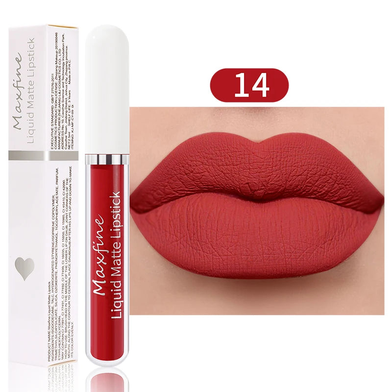 MAXFINE Waterproof Matte Liquid Lipstick - Long-lasting &amp; Moisturising 14 / Full Size