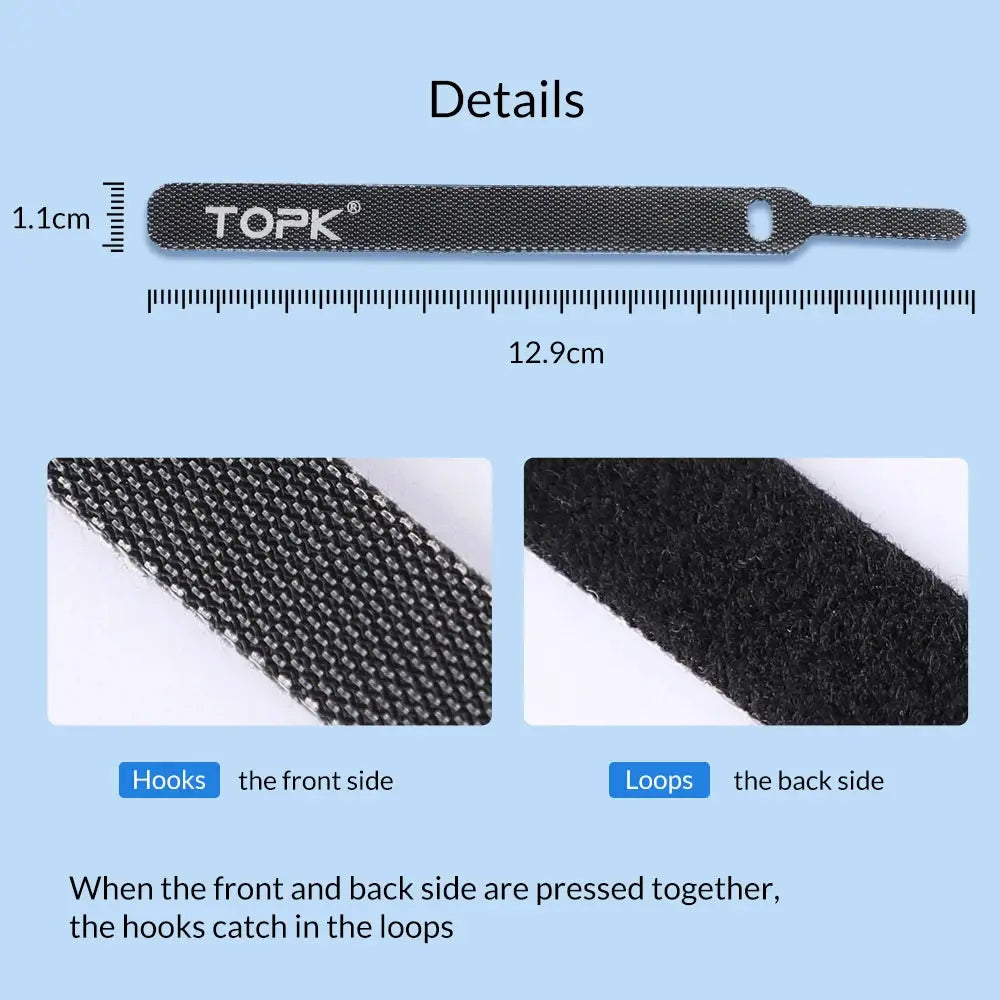 TOPK Releasable Cable Organizer Ties Mouse Earphones Wire Management Nylon Cable Ties Reusable Loop Hoop Tape Straps Tie by InterCyprus Trading Ltd