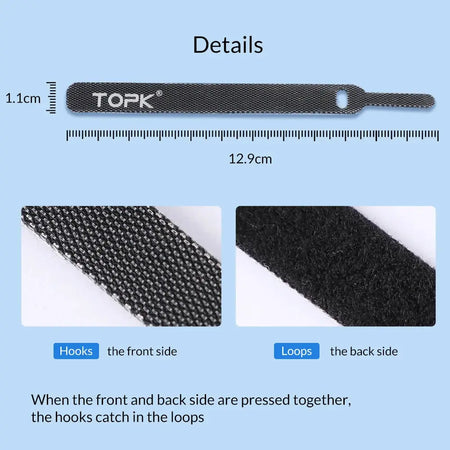 TOPK Releasable Cable Organizer Ties Mouse Earphones Wire Management Nylon Cable Ties Reusable Loop Hoop Tape Straps Tie by InterCyprus Trading Ltd