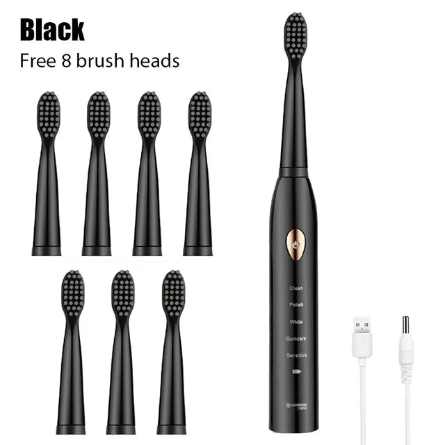 Sonic Electric Toothbrush &ndash; Five Gear Mode and IPX7 Waterproof 8 head Black