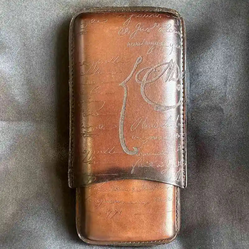Custodia portatile in pelle per sigari, triplo tubo, umidificatore marrone