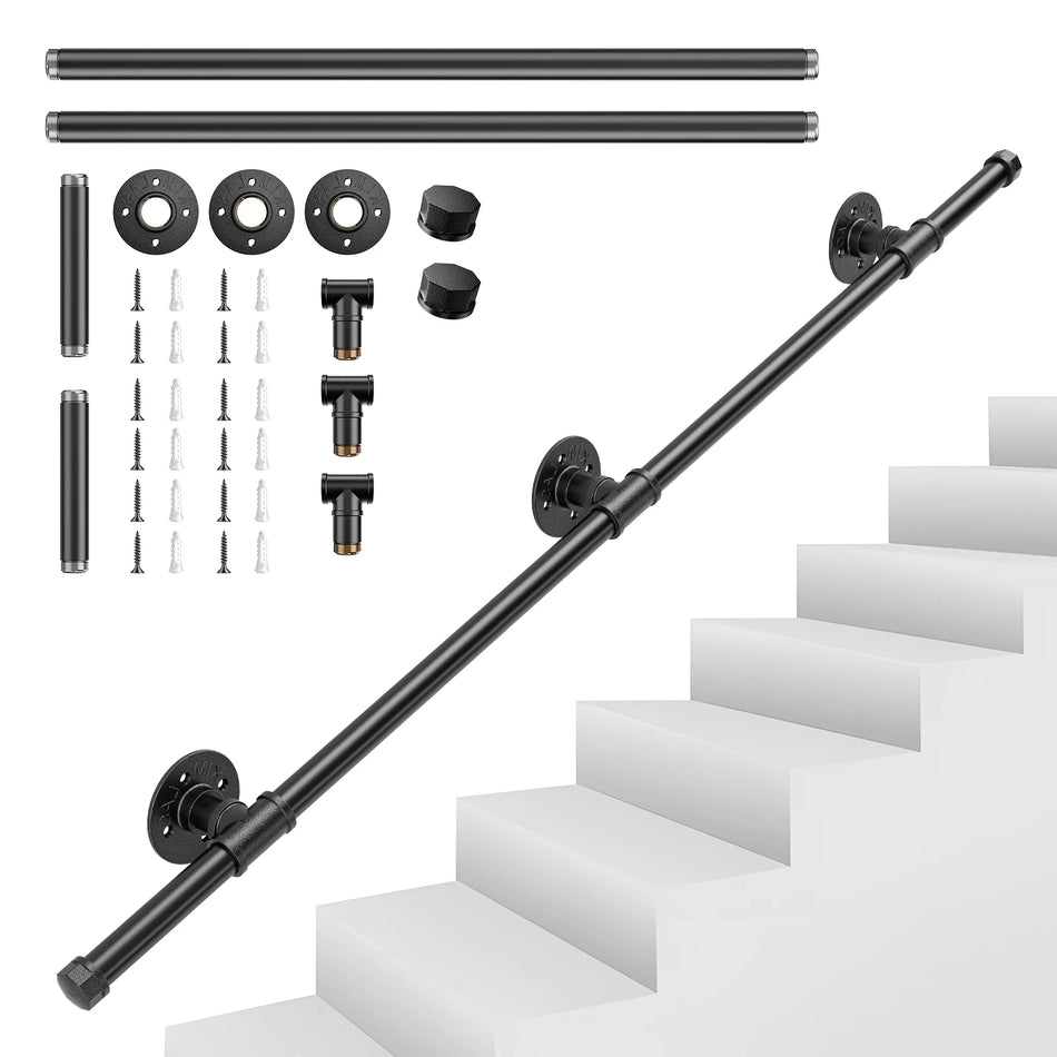 Rampe d'escalier en acier industriel murale rails en fer noir