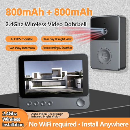 Doorbell Intercom Camera Wireless 4.3in IPS &ndash; Two Way Audio