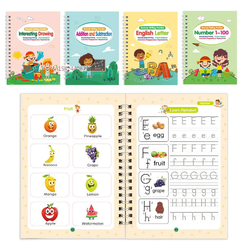 Reusable English Learning Calligraphy Book for Kids - Practice Writing, Drawing, and Numbers Education Toy